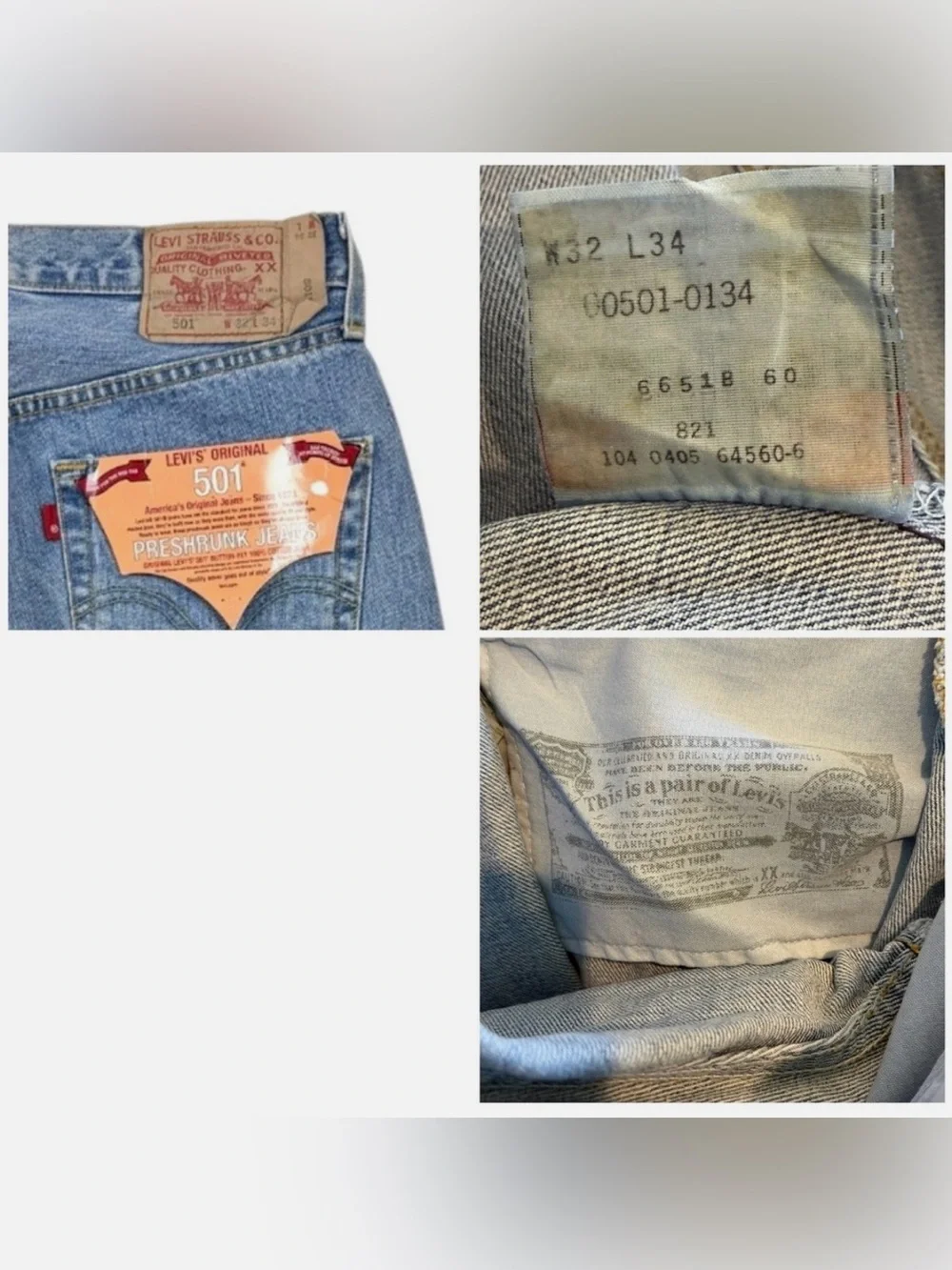 Vintage Levis 501 Straight Fit 32X34 Light Wash Denim Jeans NWT Can Fit 30 31 W